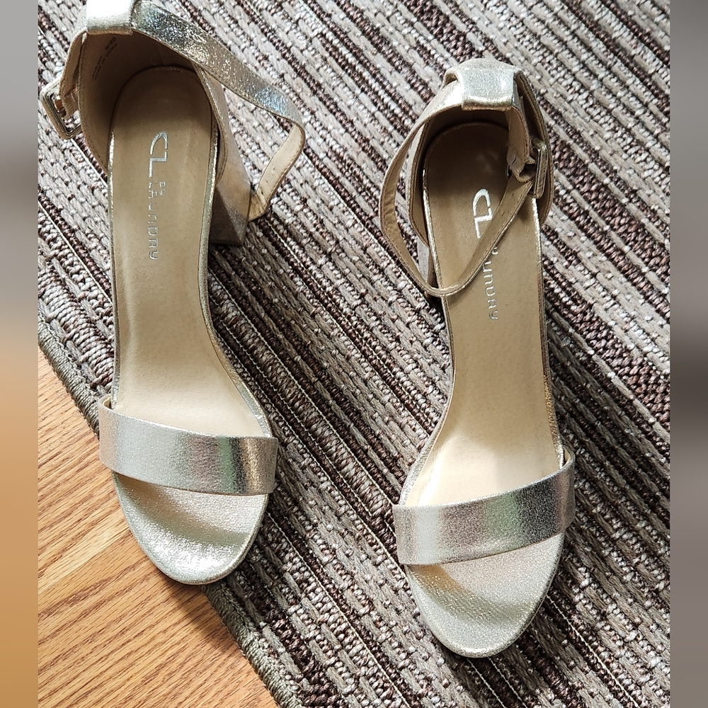 CL by Laundry Gold Block Heel Sandals